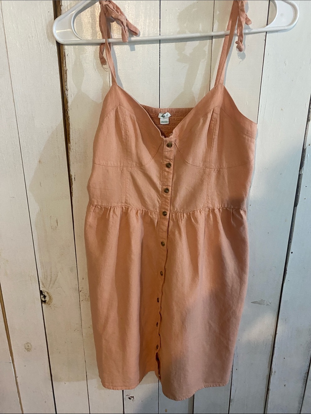 aerie Peach Tie-Strap Button-Front Mini Dress
